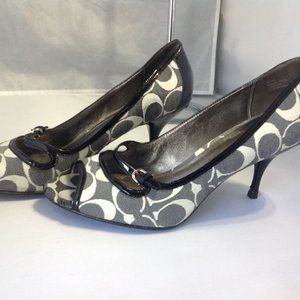 Coach Open Toe Signature canvas/ Leather Pumps